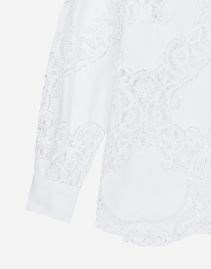 Cotton Shirt with Floral Openwork Embroidery