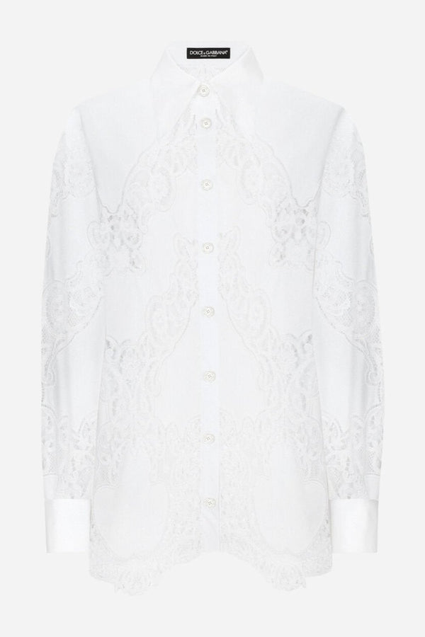 Cotton Shirt with Floral Openwork Embroidery