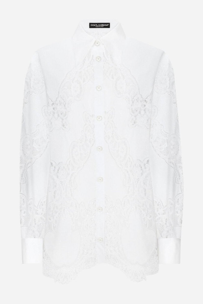 Cotton Shirt with Floral Openwork Embroidery