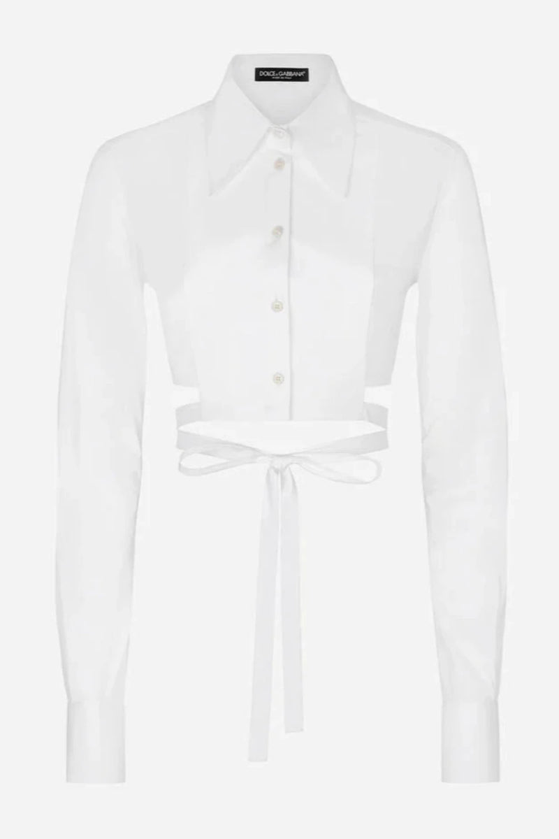 Cropped Cotton Shirt with Criss Cross Laces