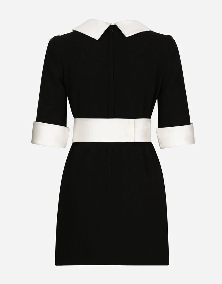 Short Wool Crepe Dress with Satin Details