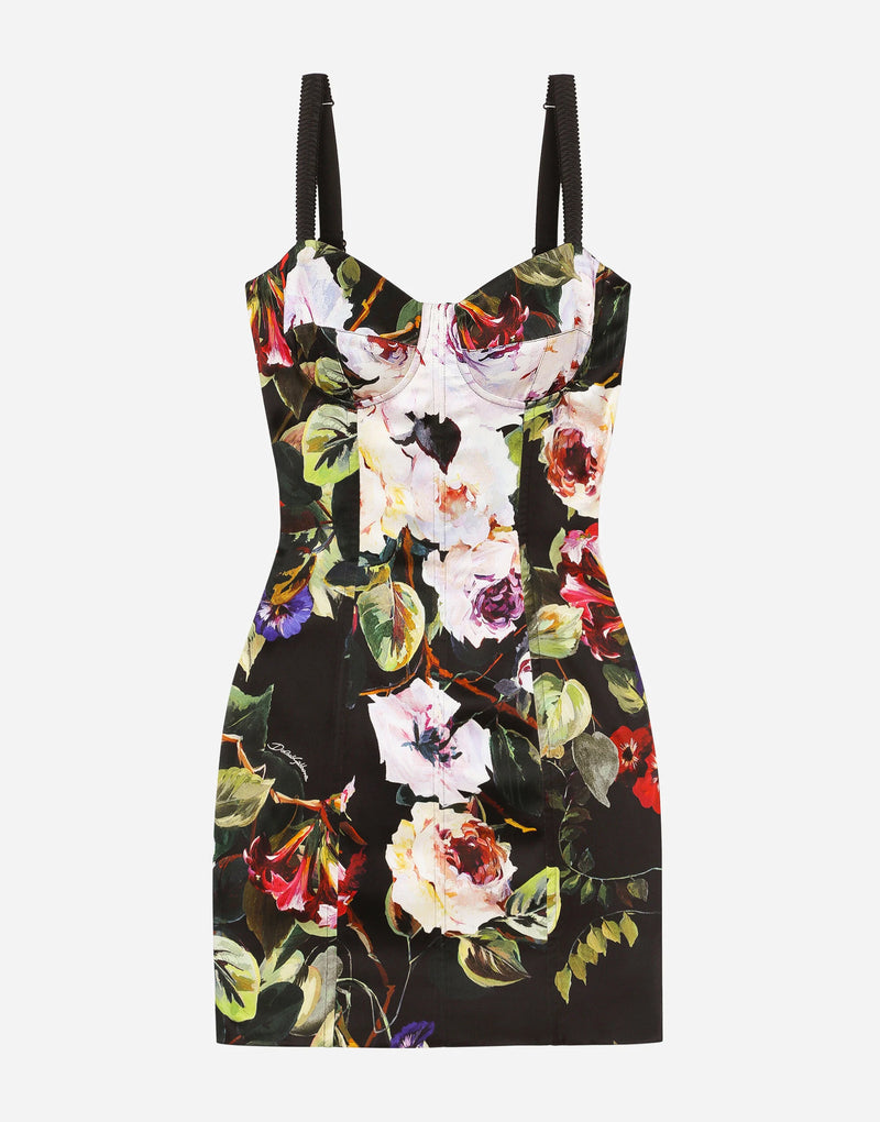 Short Satin Corset Dress Rose Garden Print