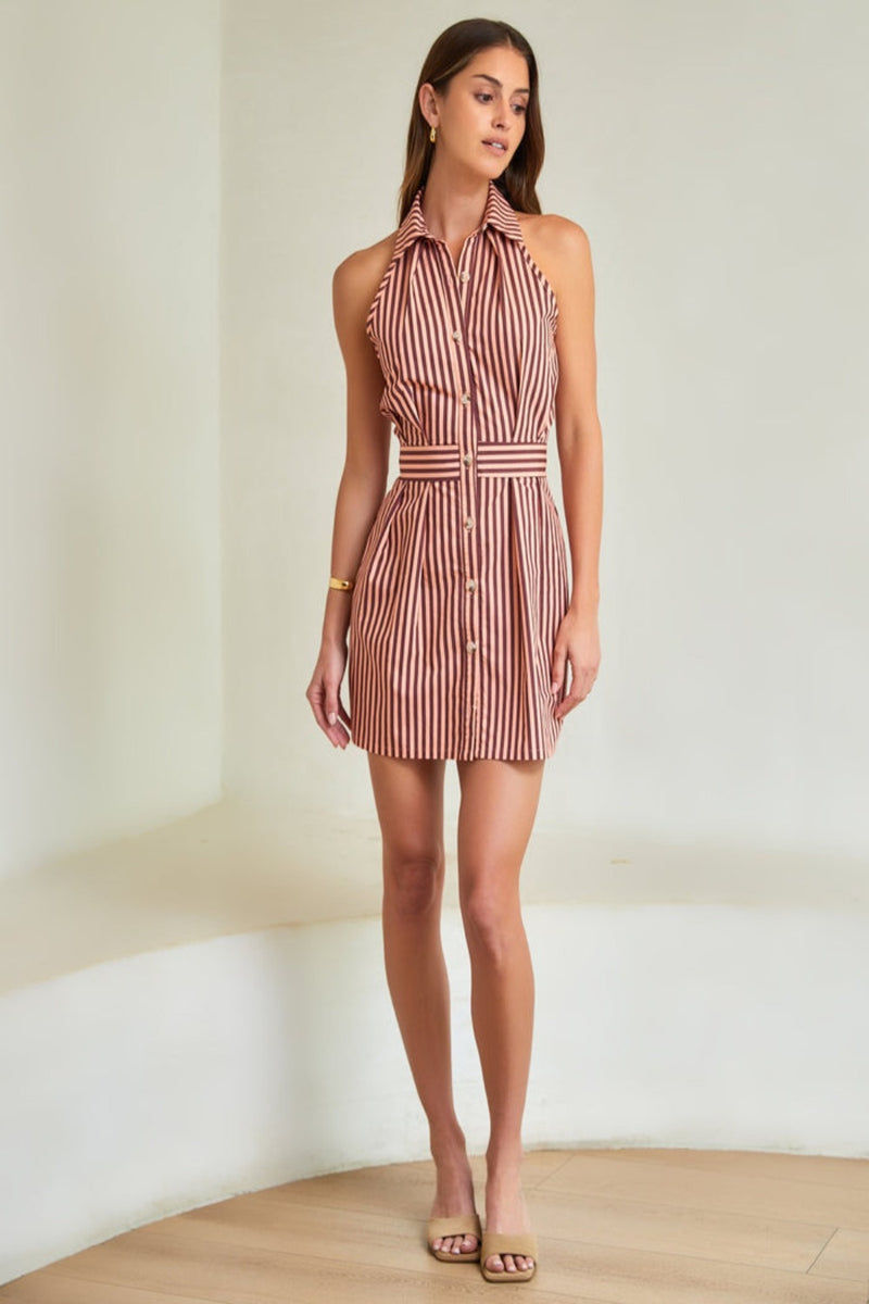 Domino Mini Dress in Poplin Oxford Stripe HEVRON WOMEN'S MINI DRESSES CURIO FAENA MIAMI