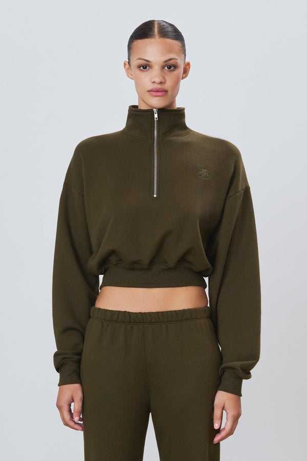 Cropped Half-Zip Sweatshirt Moss