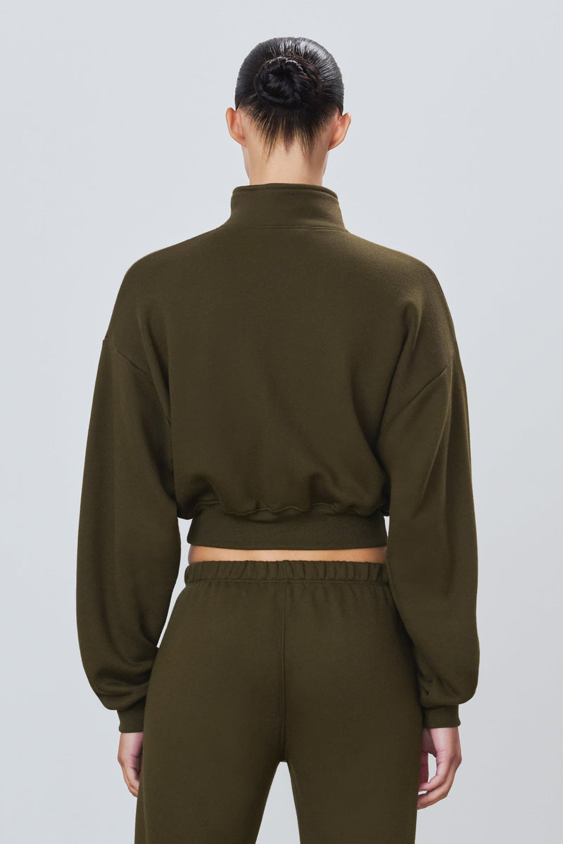 Cropped Half-Zip Sweatshirt Moss