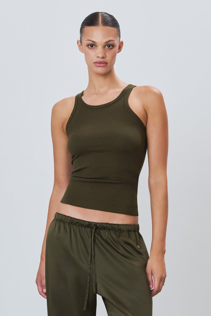 High Neck Fitted Tank Moss