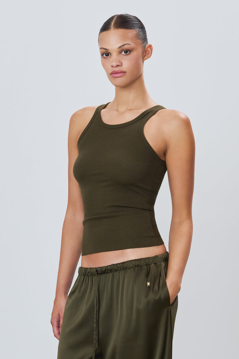 High Neck Fitted Tank Moss