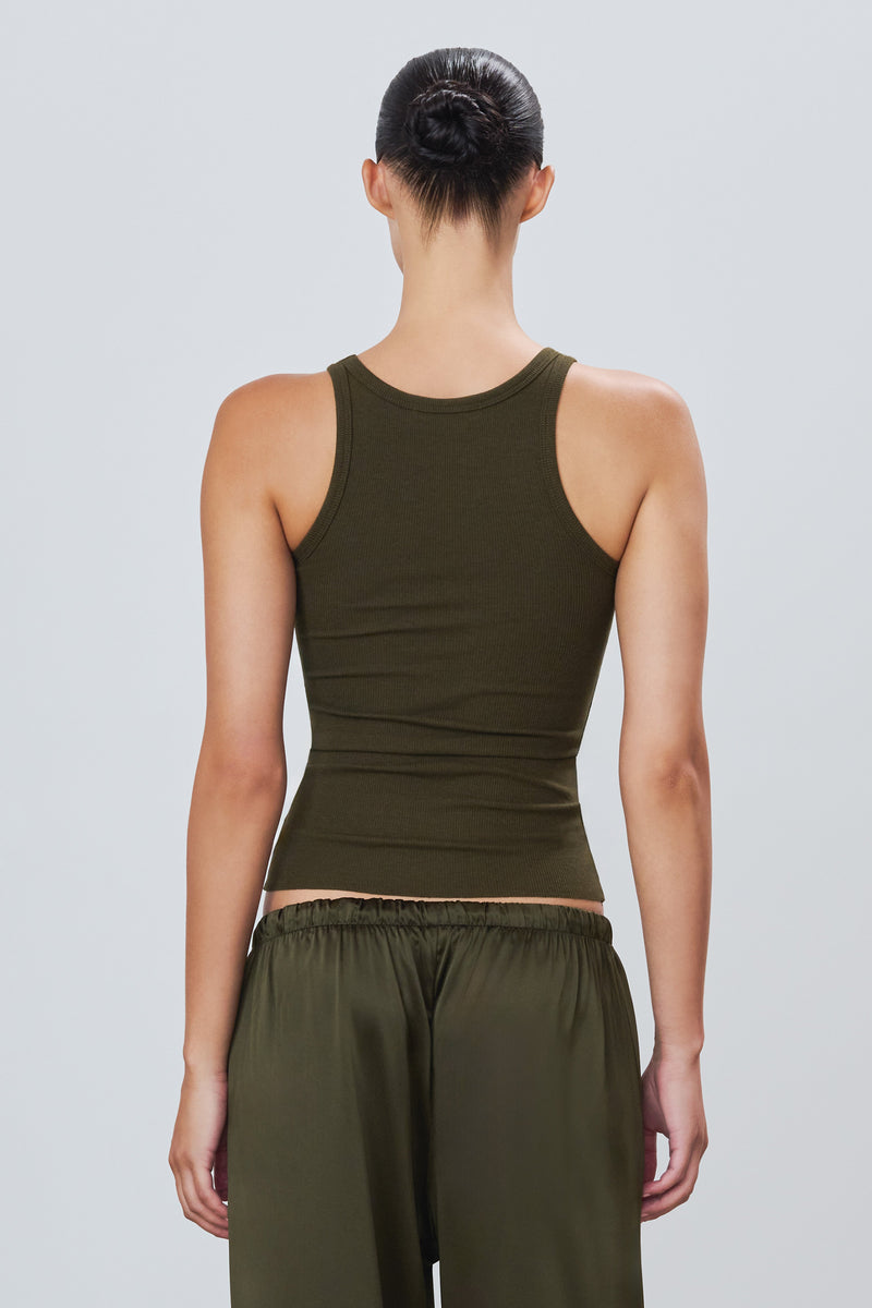 High Neck Fitted Tank Moss