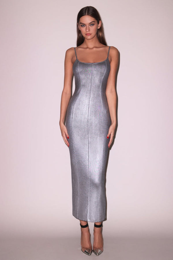 Flash Rib Dress Metallic Gunmetal