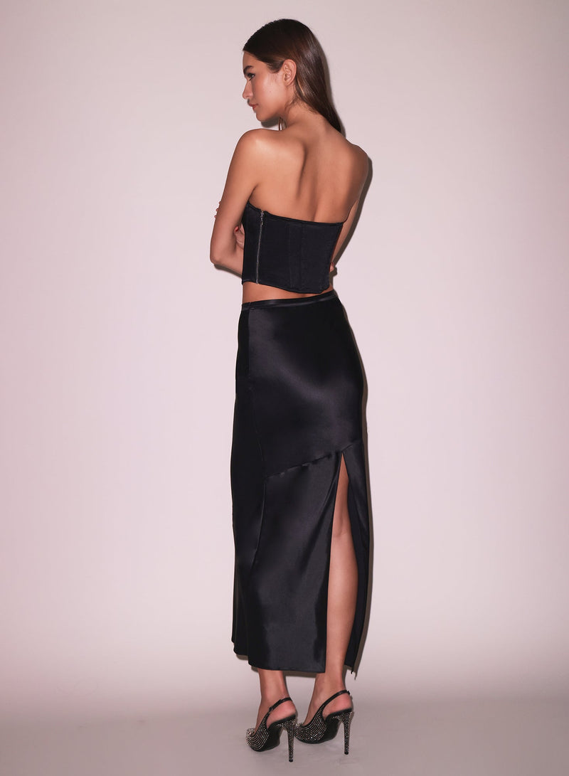 Long Silk Bias Skirt Black