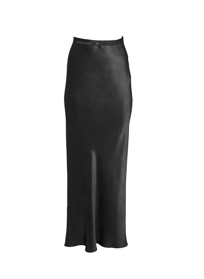 Long Silk Bias Skirt Black