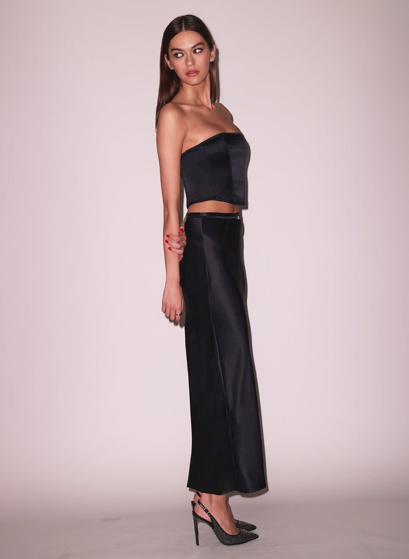 Long Silk Bias Skirt Black