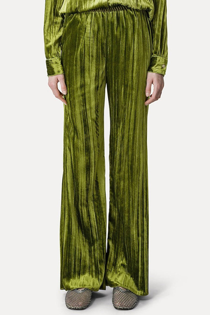 Flared Trousers in Pleated Velvet