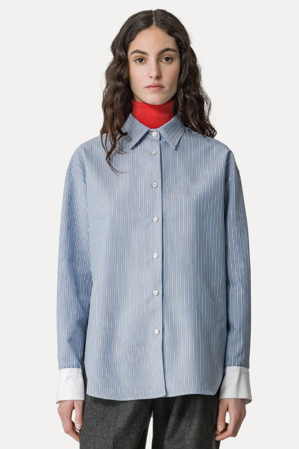 Mannish Shirt in Striped Oxford–Weave Cotton