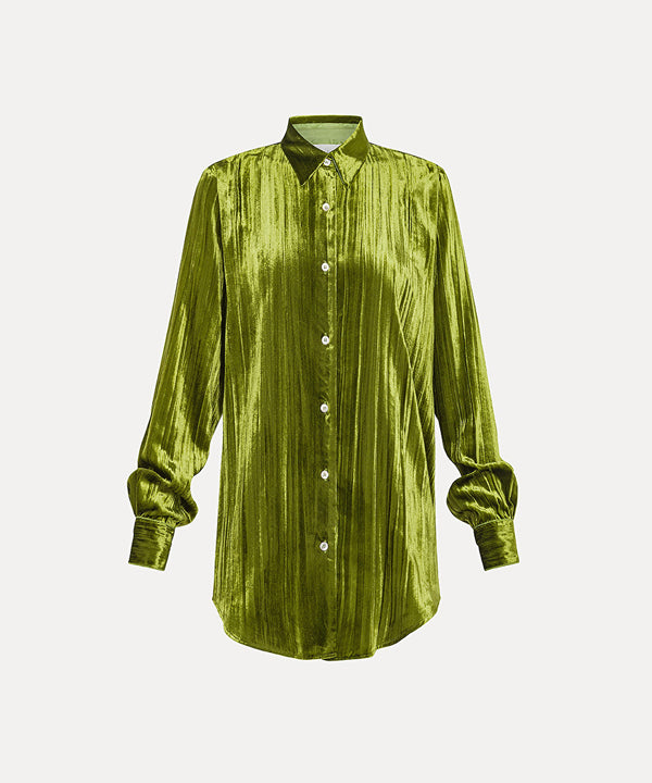 Shirt in Pleated in Velvet Forest Green