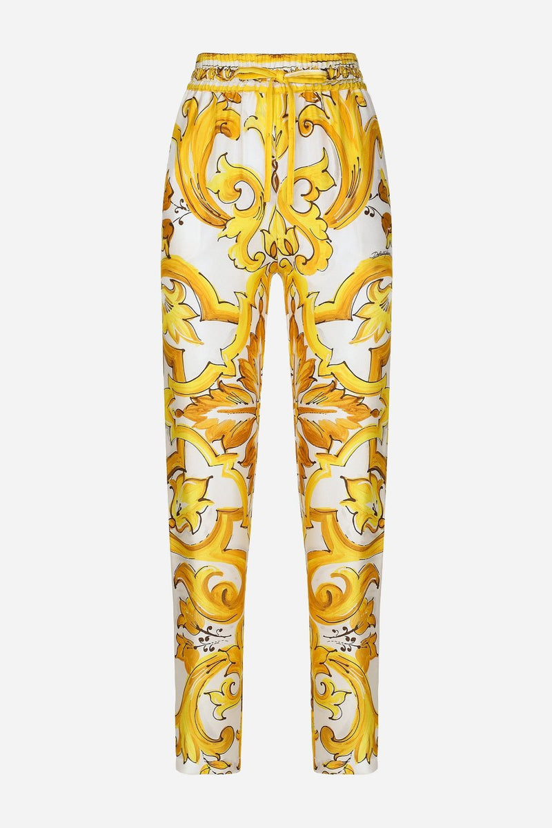 Silk Twill Pant Majolica Print Yellow