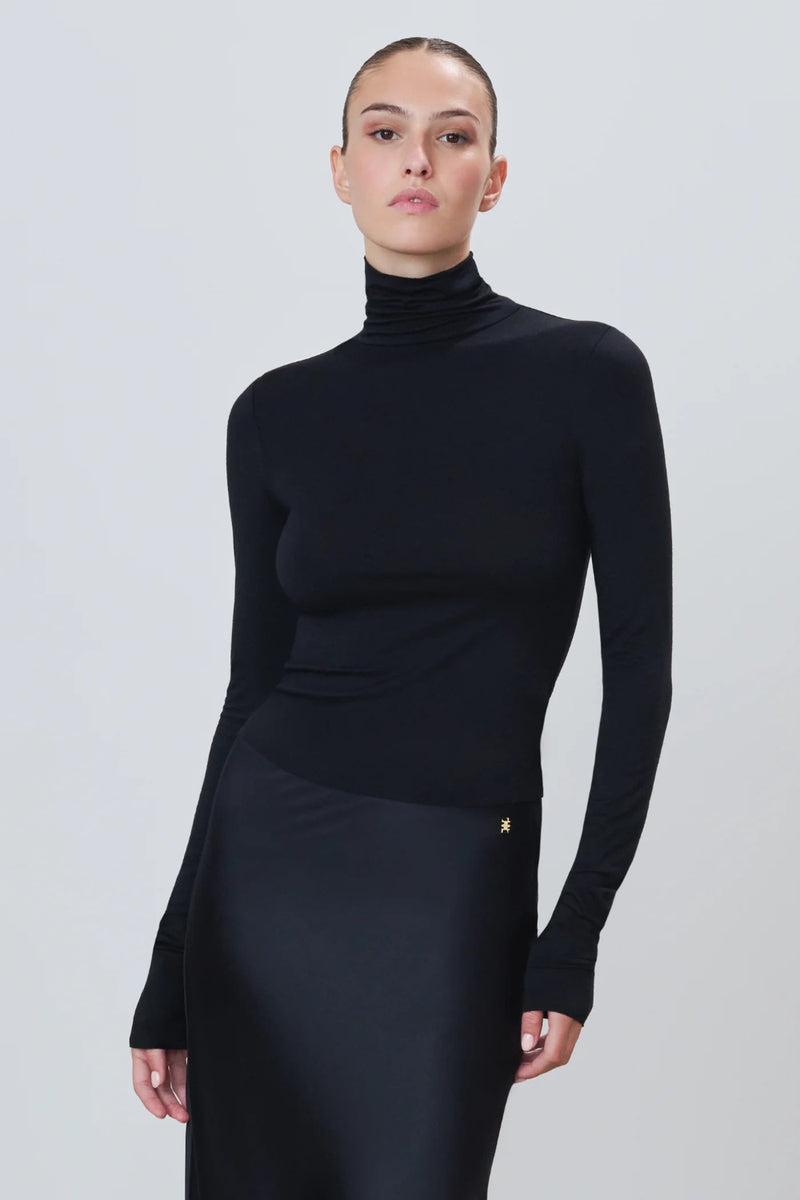 Fitted Turtleneck Top Black