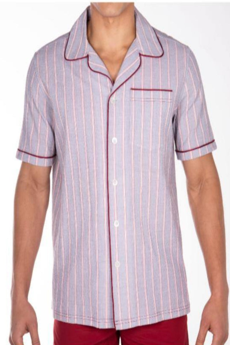 Capri Collar Shirt with Burgundy Stripes