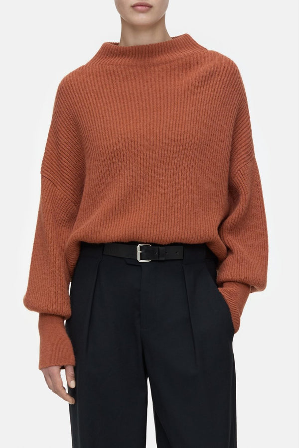 Funnel Neck Cropped Alpaca Mix Sweater