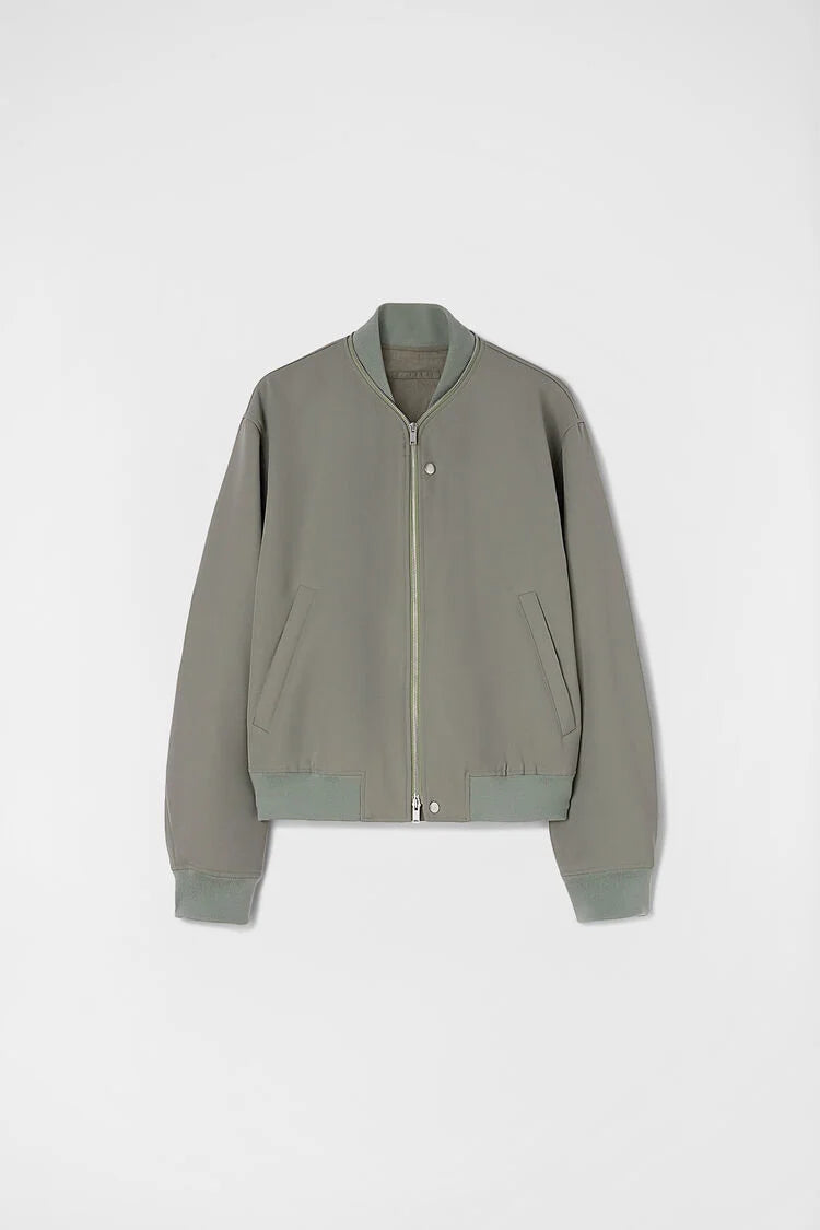 Wool Gabardine Bomber Jacket Slate Green