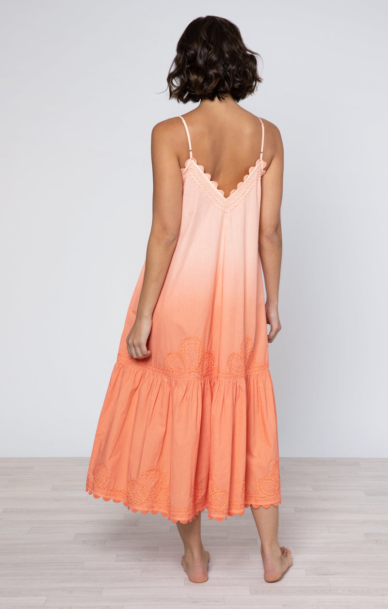 Ombre Dyed Orange Poplin V Neck Midi Dress (Final Sale)