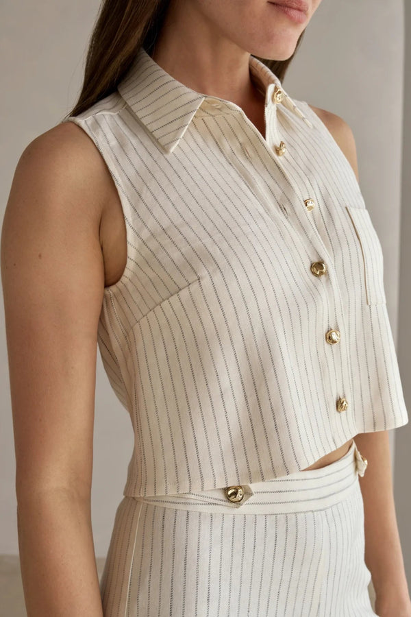 Katja Top Ivory Navy Stripe