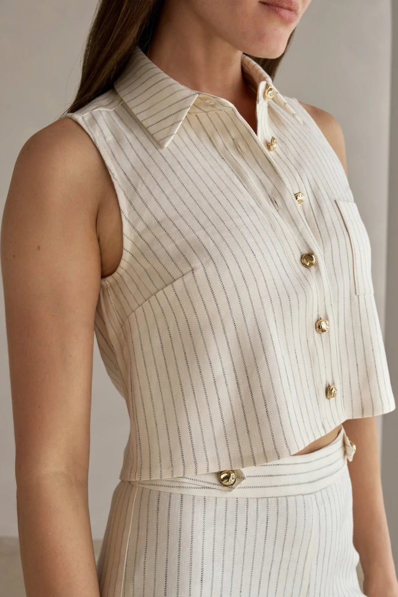 Katja Top Ivory Navy Stripe