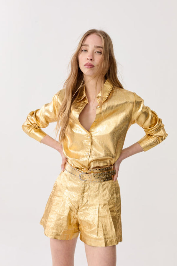 San Marino Metallic Linen Shirt Gold