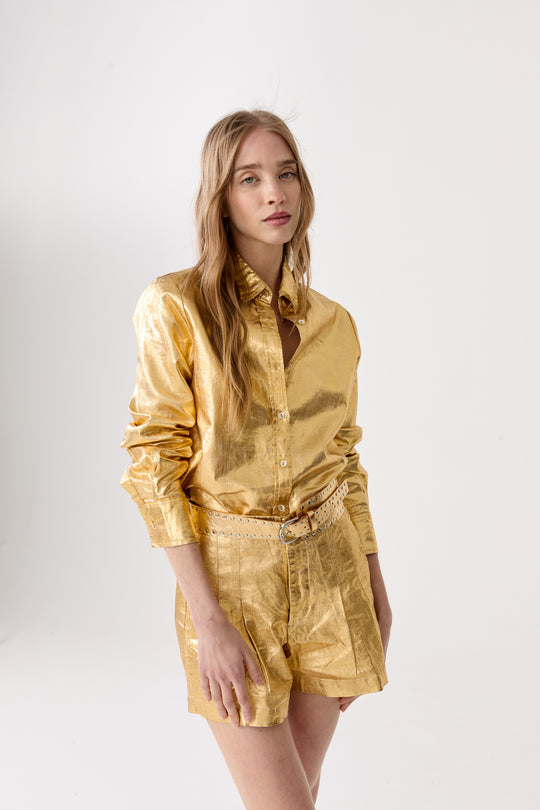 San Marino Metallic Linen Shirt Gold