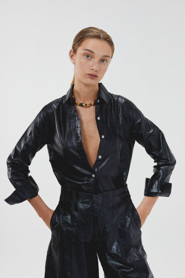 San Marino Metallic Linen Shirt Black