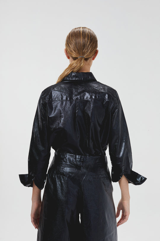 San Marino Metallic Linen Shirt Black