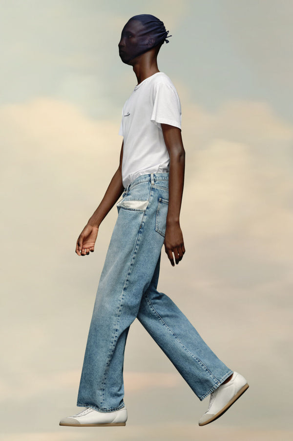 Straight Jeans with Contrasted Pockets Blue