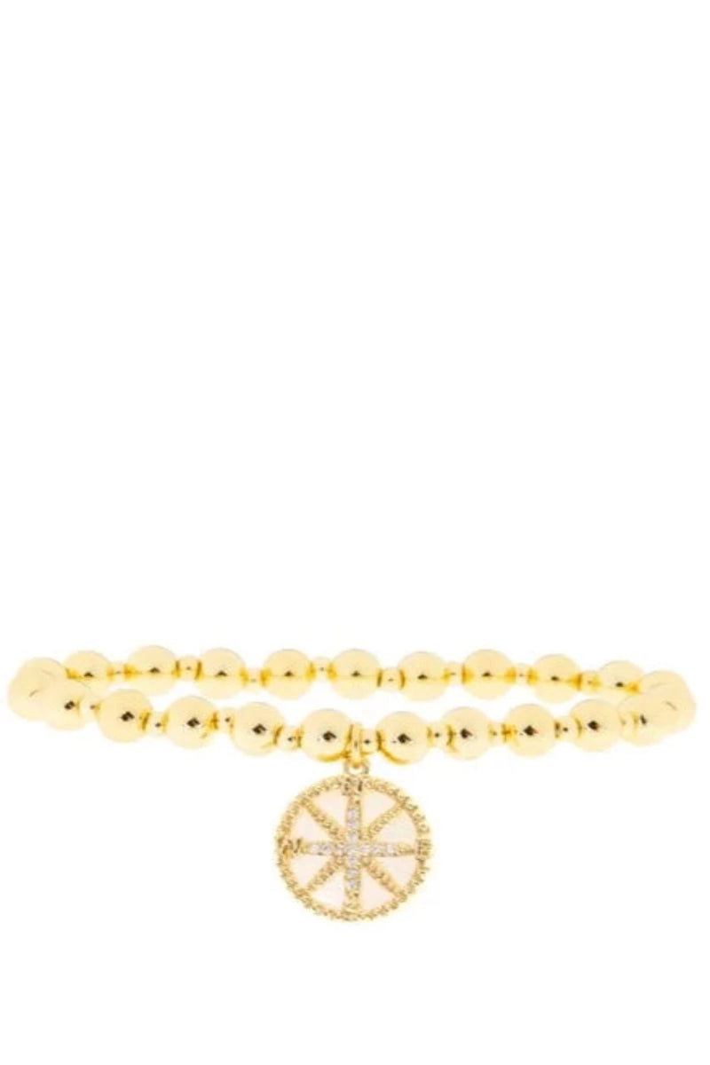 Ball Bracelet with Compass Charm Gold-Pearl