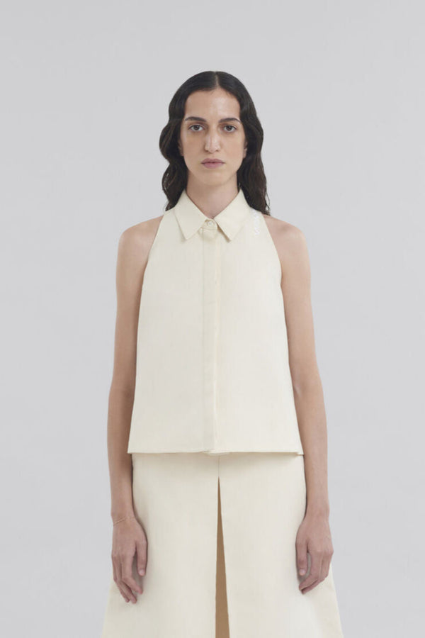 Ivory Cotton Flared Shirt with Marni Symbol