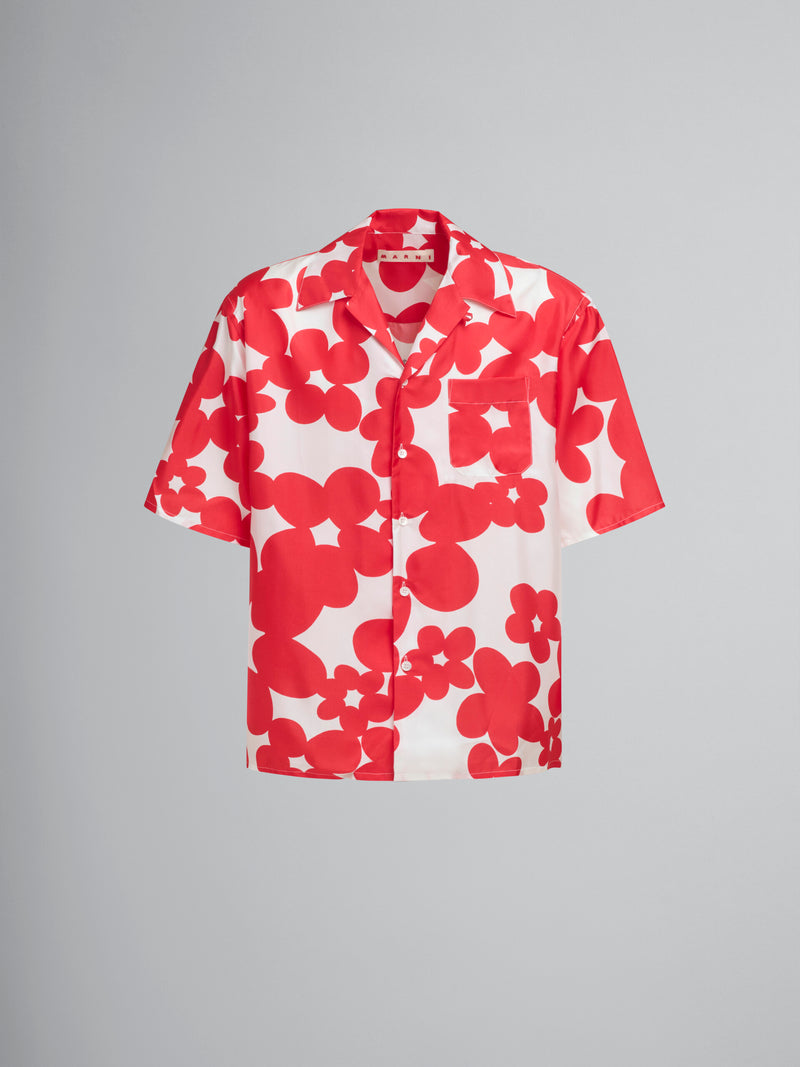 Red and White Short Sleeved Shirt with Dilles Print