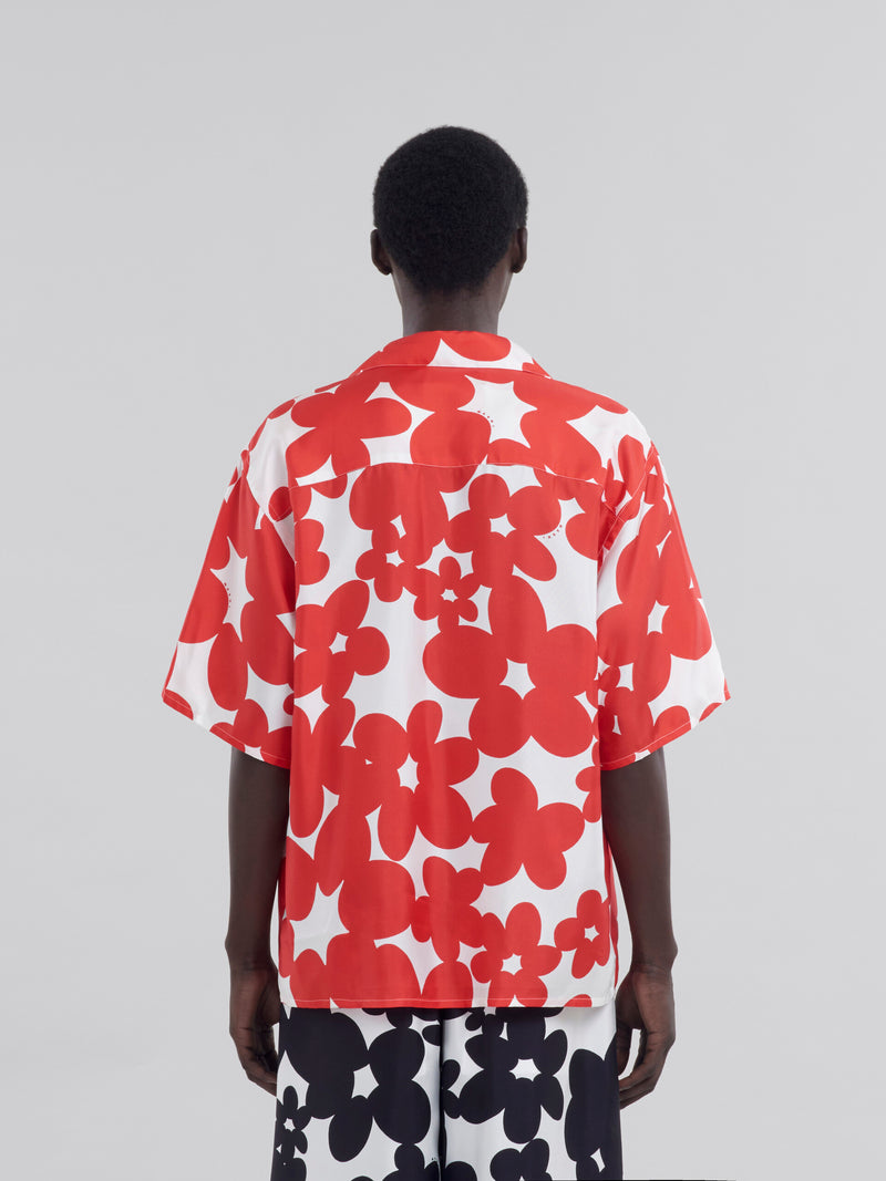 Red and White Short Sleeved Shirt with Dilles Print