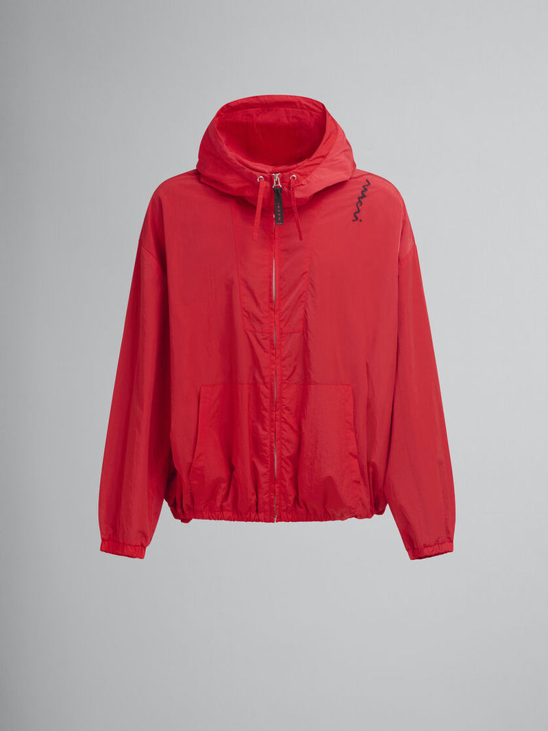 Crinkled nylon hooded jacket