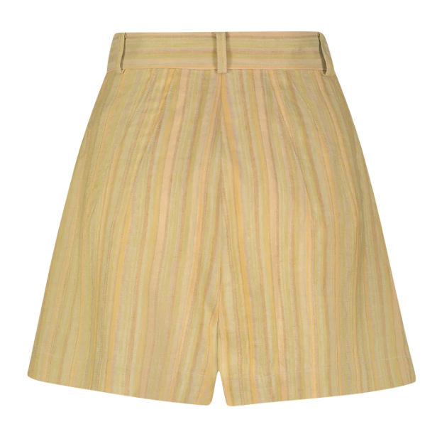 Button Pleated Avocado Stripe Viscose Linen Short (Final Sale)