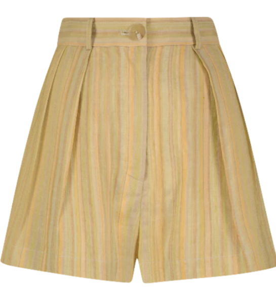 Button Pleated Avocado Stripe Viscose Linen Short (Final Sale)