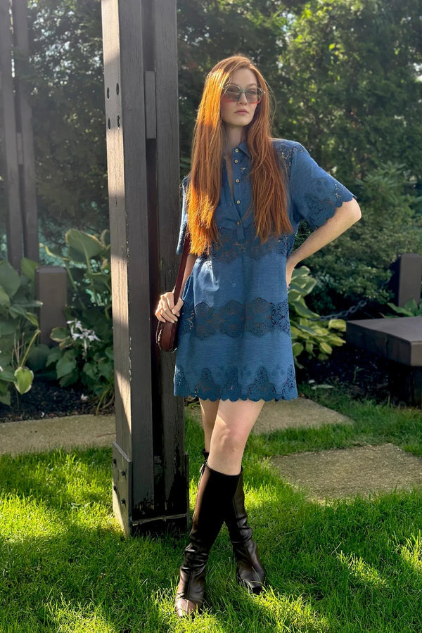 Elle Embroidered Tunic Dress Indigo Denim