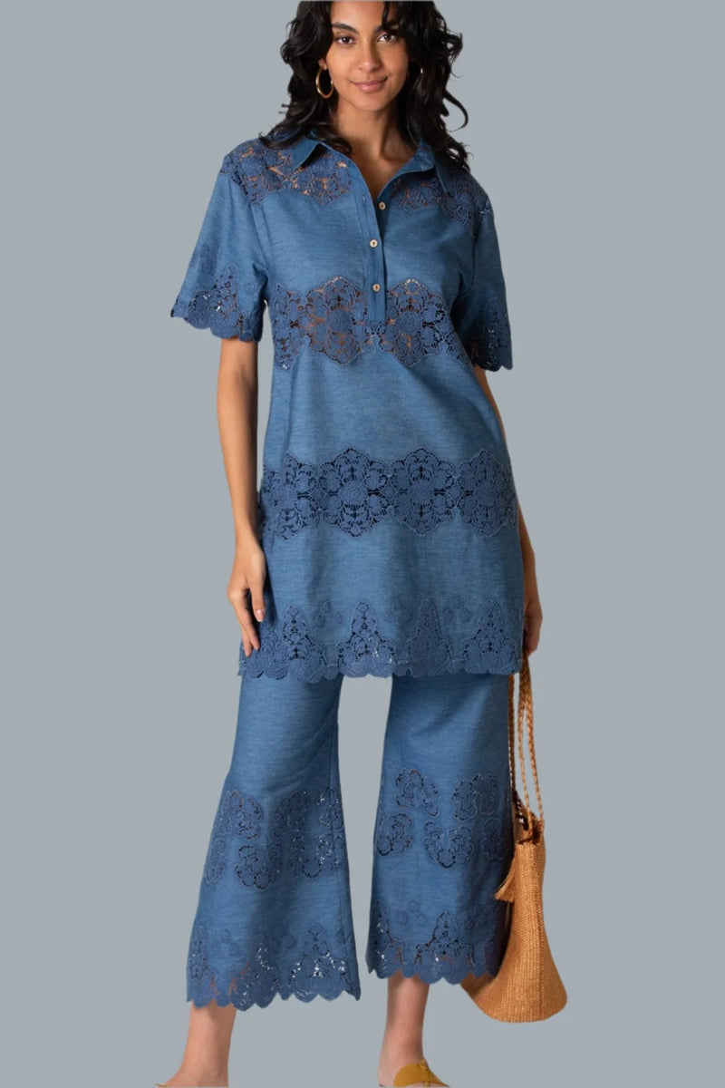 Elle Embroidered Tunic Dress Indigo Denim