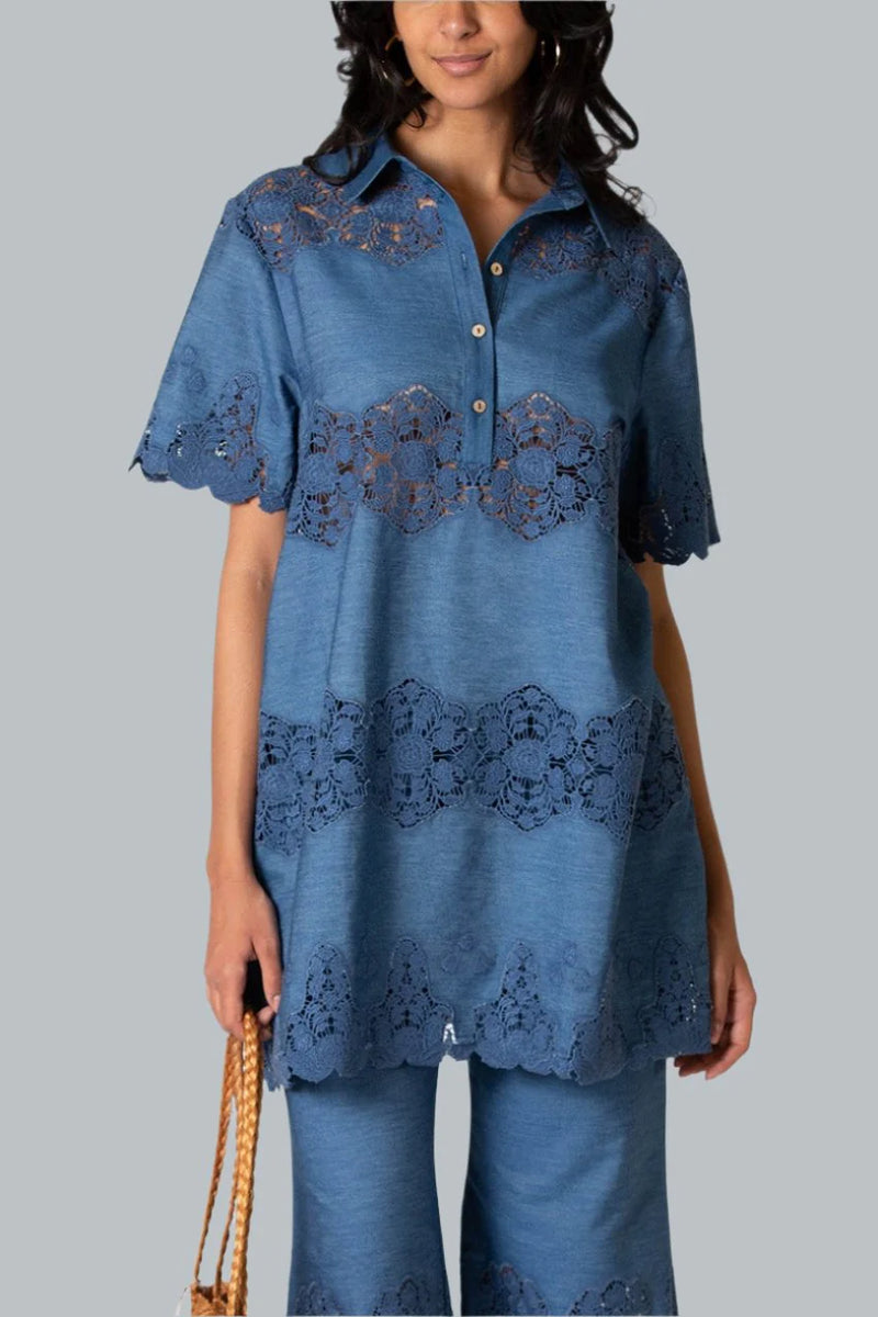 Elle Embroidered Tunic Dress Indigo Denim