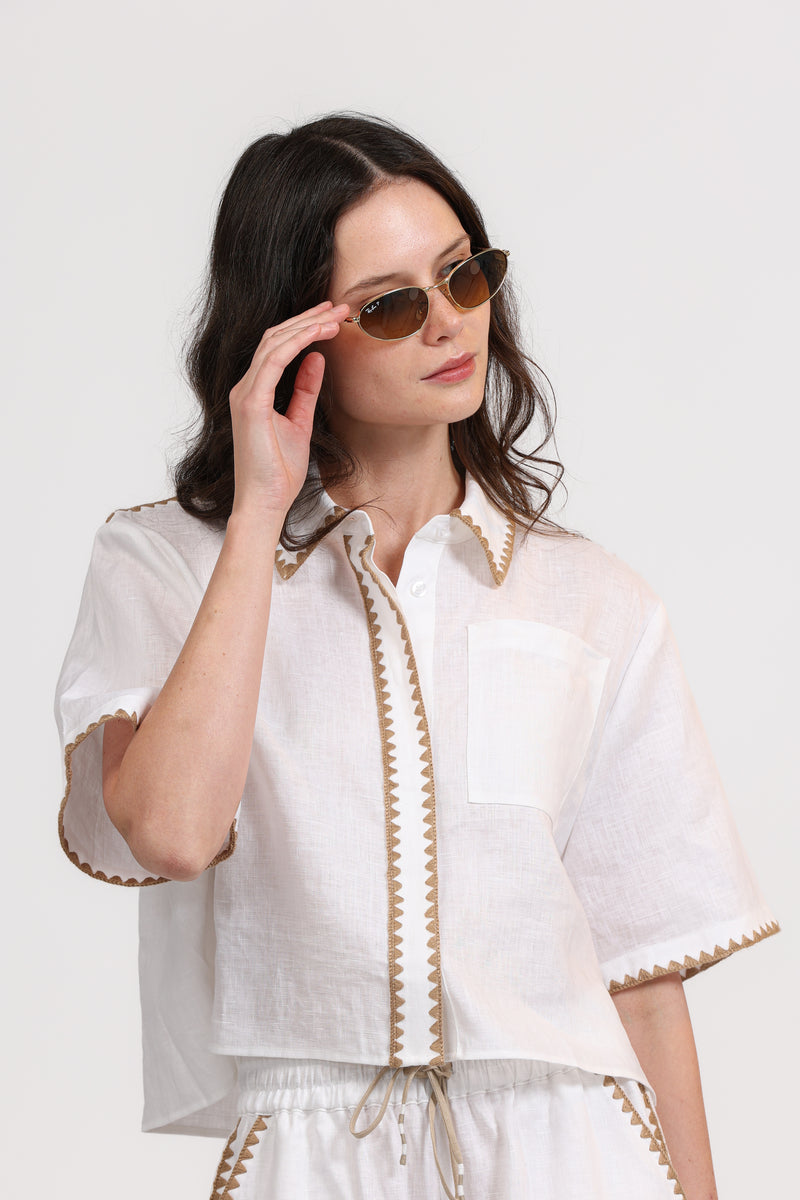 Linen Short Shirt Mosaico Embroidered