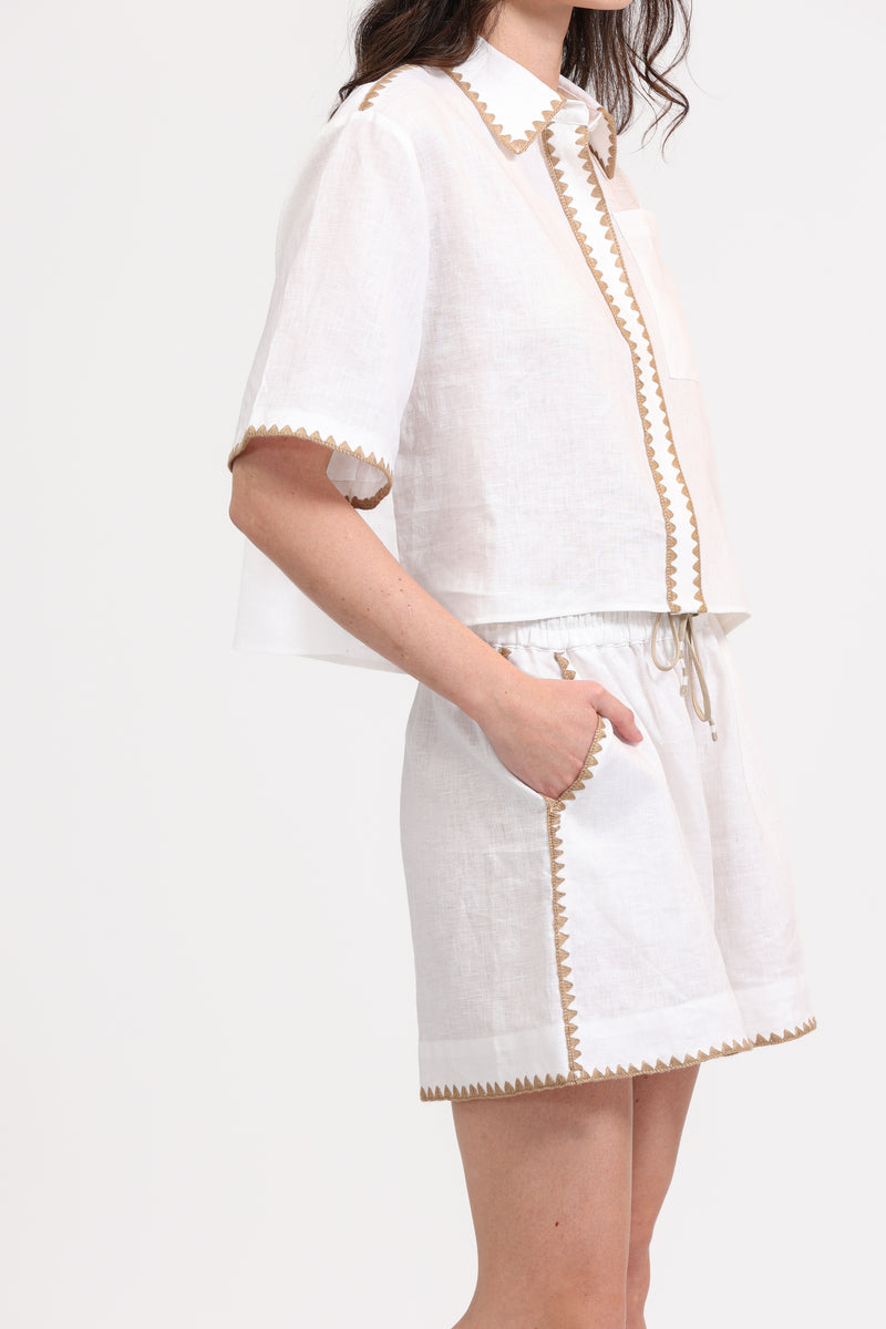 Linen Short Shirt Mosaico Embroidered