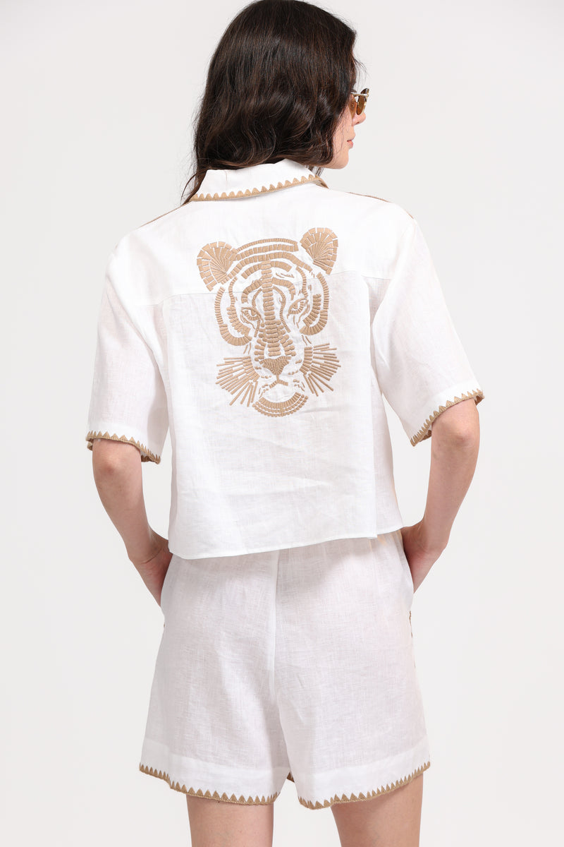 Linen Short Shirt Mosaico Embroidered