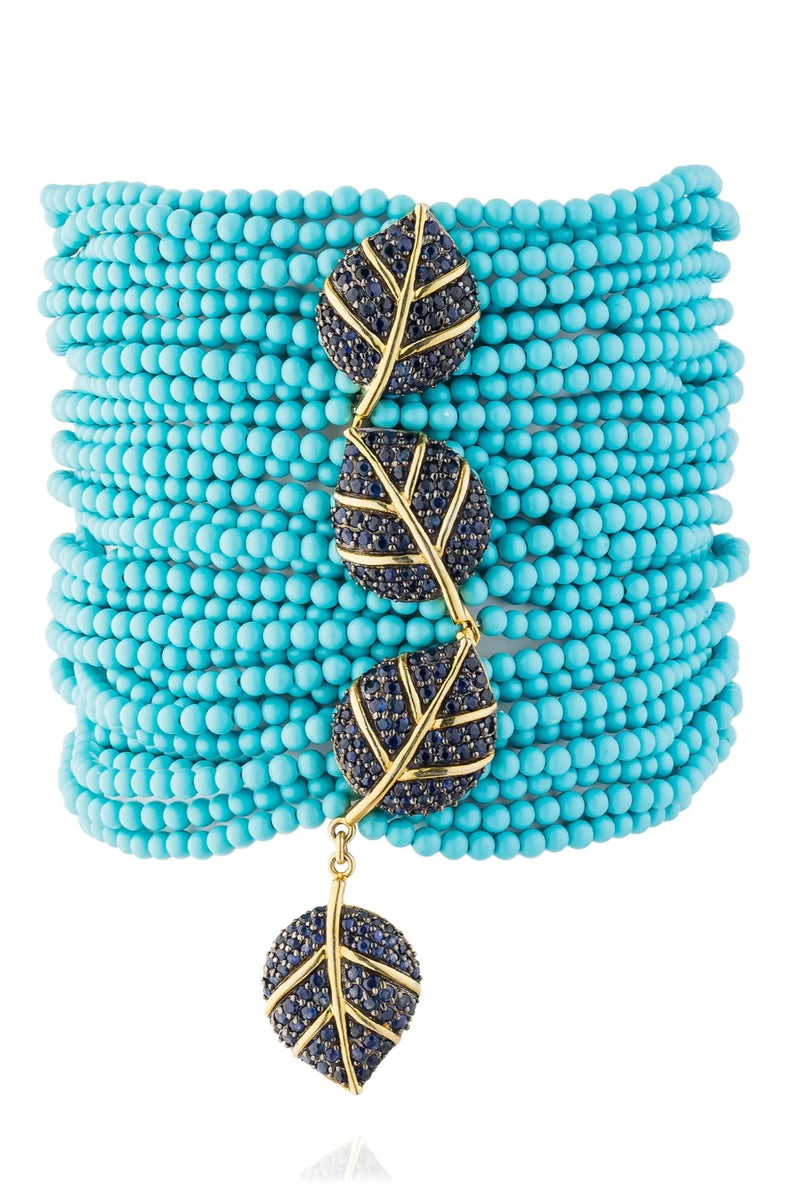 925 Silver Leaves Zinta Bracelet with Turquoise & Blue Sapphire