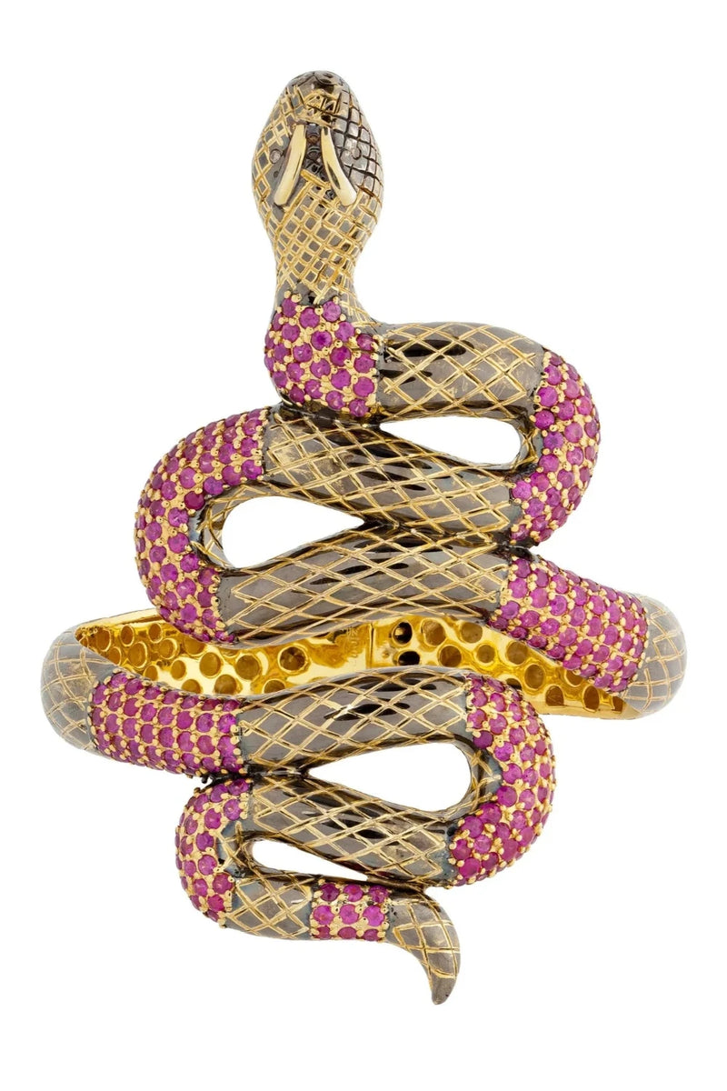 925 Silver Snake Bracelet with Rubies