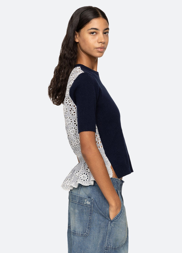 Lennon Embroidery SS Top Navy