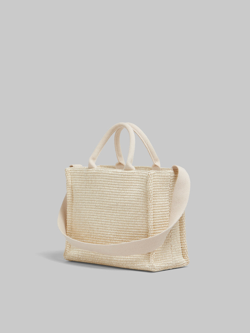 White raffia-effect Small Tote Bag