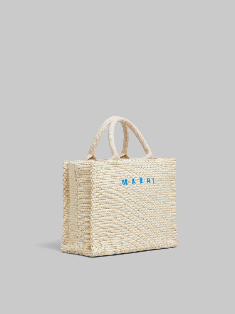 White raffia-effect Small Tote Bag